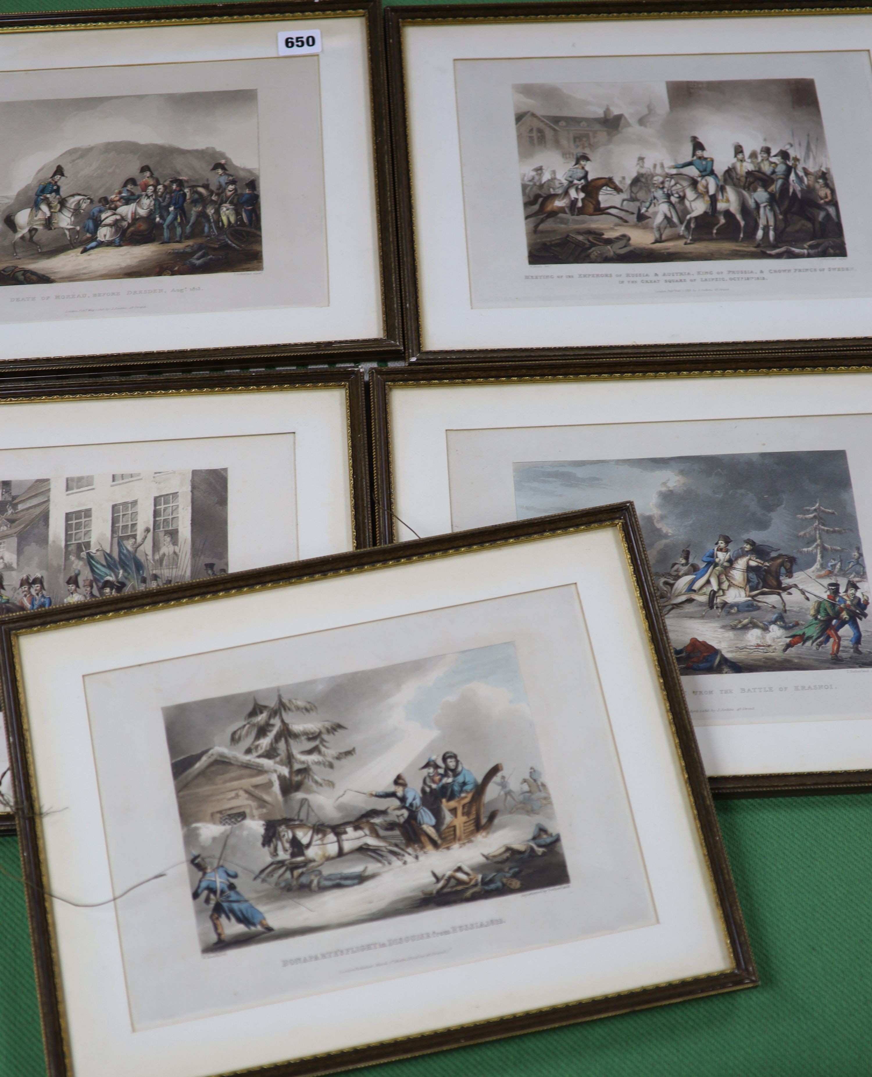 W Heath & T Sutherland, a set of five Napoleonic wars aquatints